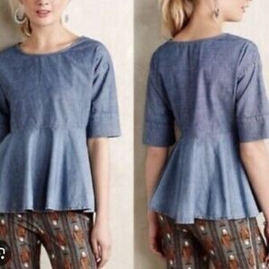 AG Adriano Goldschmied Chambray Peplum Blouse – Soft Denim Top | Size S